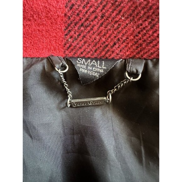 Fatal Charm Red Plaid Asymmetrical Moto Jacket Coat Small - Picture 9 of 11